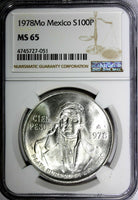 Mexico ESTADOS UNIDOS MEXICANOS Silver 1978 Mo 100 Pesos NGC MS65 GEM KM# 483.2