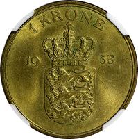DENMARK Frederik IX 1958 C S 1 Krone NGC MS62 GEM BU COIN   KM# 837.2 N/R