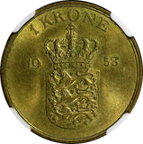 DENMARK Frederik IX 1958 C S 1 Krone NGC MS62 GEM BU COIN   KM# 837.2 N/R