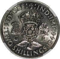 GREAT BRITAIN George VI Silver 1944 Florin /2 Shilling NGC AU58 WWII KM# 855 (1)