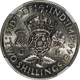 GREAT BRITAIN George VI Silver 1944 Florin /2 Shilling NGC AU58 WWII KM# 855 (1)