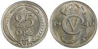 Sweden Gustaf V Nickel-Bronze 1940 G 25 Öre  KM# 798 (22 038)