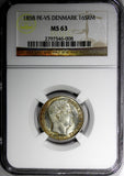 Denmark Frederik VII Silver 1858 FK-VS 16 Skilling Rigsmont NGC MS63  KM# 765