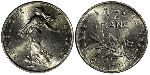 France 1975 1/2 Franc signature "O. Roty" 19.5 mm GEM BU KM# 931.1 (20 507)