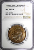 Great Britain George V Bronze 1920 1 Penny NGC MS66 BN TOP GRADED KM# 810 (35)