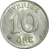 SWEDEN Gustaf V Silver 1928 G 10 Öre CHOICE UNC TONED KM# 780 (21 907)