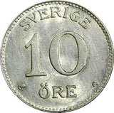 SWEDEN Gustaf V Silver 1928 G 10 Öre CHOICE UNC TONED KM# 780 (21 907)