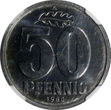 German-Democratic Republic DDR 1980 A 50 Pfennig NGC MS65 TOP GRADED KM#12.2(16)
