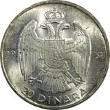 Yugoslavia Petar II Silver 1938 20 Dinara 1 Year Type KM# 23 (22 407)