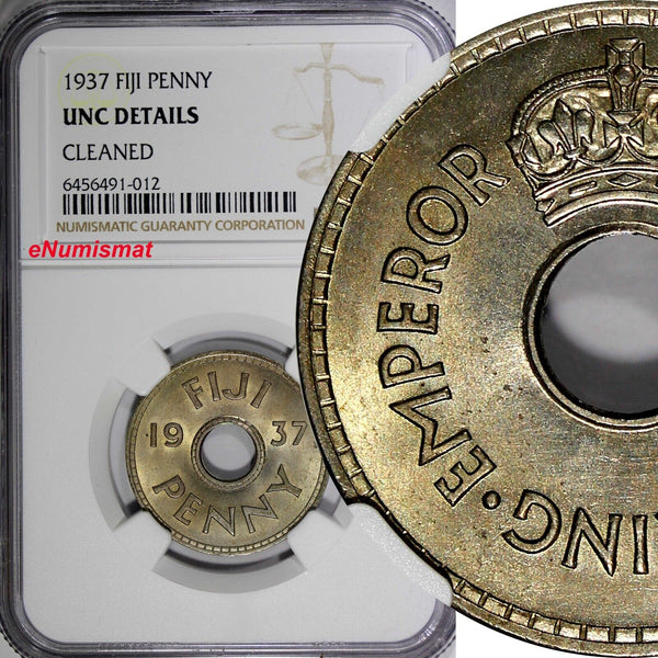 FIJI George VI 1937 1 Penny NGC UNC DETAILS  Low Mintage-360,000 KM# 7 (012)