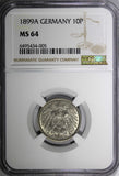Germany - Empire Wilhelm II  1899 A 10 Pfennig NGC MS64 TOP GRADED KM# 12 (005)