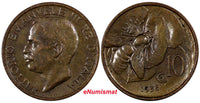 Italy Vittorio Emanuele III Bronze 1936-R 10 Centesimi aUNC  SCARCE KM# 60 (490)