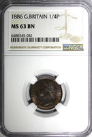 Great Britain Victoria Bronze 1886 Farthing NGC MS63 BN Britannia KM# 753 (41)