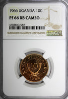 Uganda Bronze PROOF 1966 10 Cents NGC PF 66 RB CAMEO TOP GRADED BY NGC KM# 2