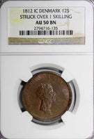 Denmark 1812 IC 12 Skilling Struck Over 1 Skilling NGC AU50 BN KM# 673.1 (135)