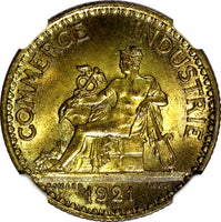 France Aluminum-Bronze 1921 1 Franc NGC MS64+  Chamber of Commerce KM# 876 (58)