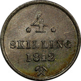 NORWAY Carl XIV Silver 1842 4 Skilling Mintage-750,000 UNC.Toning SCARCE KM#311