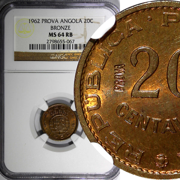 Angola Bronze 1962 20 Centavos PROVA Pattern NGC MS64 RB TOP GRADED KM# Pr58 (7)