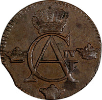 SWEDEN Copper King Gustav IV Adolf 1808 1/4 Skilling ch.XF KM# 564 (19 461)