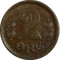 Denmark Christian X Bronze 1916 VBP GJ 2 Øre KM# 813.1 (18 396)