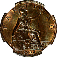 Great Britain George V (1910-1936) Bronze 1932 Farthing NGC MS65 BN KM# 825 (041