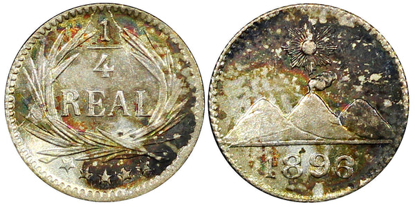 Guatemala Silver 1896  1/4 Real UNC Nice Toned KM# 162 (22 686)