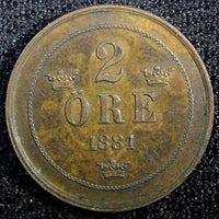 Sweden Oscar II Copper 1881 2 Ore  KM# 746   (23 139)