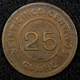 Guatemala Provisional Coinage Copper 1915 25 Centavos KM# 231 (22 615)