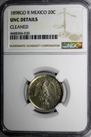 Mexico SECOND REPUBLIC Silver 1898 GO R 20 Centavos NGC UNC DETAILS KM# 405.1