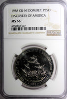 Dominican Republic 1988 1 Peso  Discovery of America NGC MS66 KM# 66 (07)