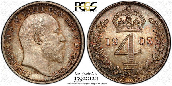 Great Britain Edward VII Silver 1903 4 Pence PCGS PL64 PROOFLIKE TONED KM#798(0)