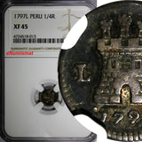 Peru Carlos IV Silver 1797 L 1/4 Real NGC XF45 TOP GRADED BY NGC KM# 102.2 (013)