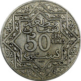 Morocco Yusuf Nickel 1924 50 Centimes Poissy Mint XF.  Y# 35.2 (18 899)