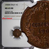 Italy Umberto I Copper 1900-R 1 Centesimo NGC MS65 RB TOP GRADED KM# 29 (238)
