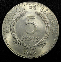 Colombia 1968 5 Pesos International Eucharistic Congress 35,5mm KM# 230 (22 713)