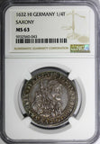 German States SAXONY-ALBERTINE 1632 HI 1/4 Thaler NGC MS63 TOP GRADED KM# 407(3)