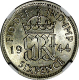 Great Britain George VI Silver 1944 6 Pence NGC AU55 KM# 852 (046)