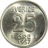 Sweden Gustaf VI Silver 1957 TS 25 Öre GEM BU COIN KM# 824 (22 020)