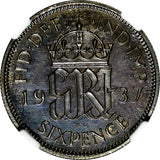 Great Britain George VI PROOF Silver 1937 6 Pence NGC PF62 Mint-26,400 KM#852(5)
