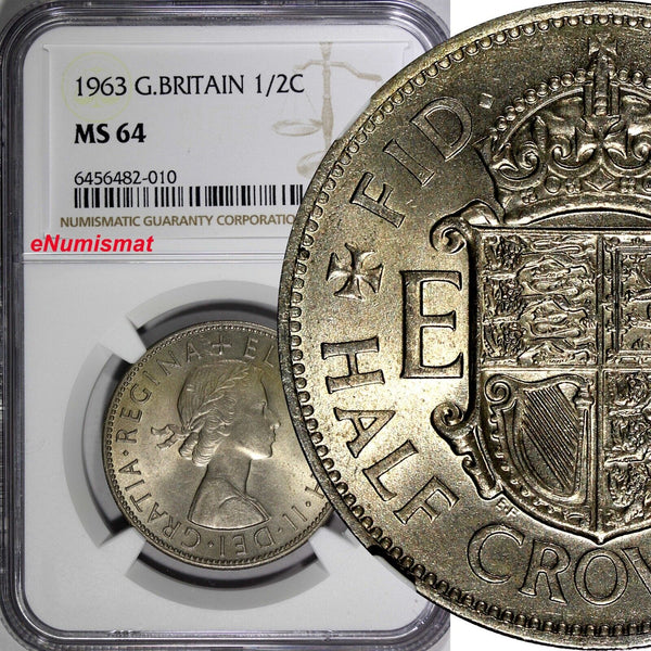 Great Britain Elizabeth II 1963 1/2 Crown NGC MS64 Light Toned KM# 907 (10)