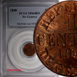 Swiss Cantons GENEVA Copper 1840 1 Centime PCGS MS64 RD RED !!! KM# 130 (909)