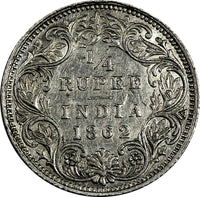 India-British Victoria Silver 1862 1/4 Rupee 1st Year Type KM# 470 (19 269)