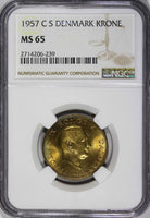 DENMARK Frederik IX Aluminum-Bronze 1957 CS 1 Krone NGC MS65  KM# 837.2 (239)