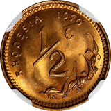 Rhodesia Bronze 1970 1/2 Cent NGC MS65 RB NICE RED KM# 9 (001)