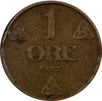 Norway Haakon VII Bronze 1927 1 Ore  SCARCE DATE KM# 367  (20 842)