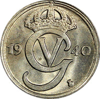 Sweden Gustaf V (1907-1950) Nickel-Bronze 1940 G 10 Öre UNC KM# 795 (22 076)