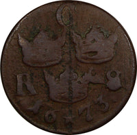 SWEDEN Carl XI (1660-1697) Copper 1673 1/6 Ore S.M. KM# 254 (20 993)