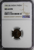 India-Republic Naya Bronze 1961 B 1 Paisa NGC MS64 BN KM# 8 (099)