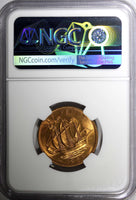 Great Britain Elizabeth II Bronze 1958 1/2 Penny NGC MS65 RB NICE RED KM#896 (0)