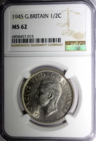 Great Britain George VI Silver 1945 1/2 Crown NGC MS62 32.3 mm KM# 856 (15)
